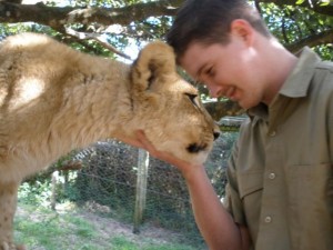 Cameron up close and personal with the lion